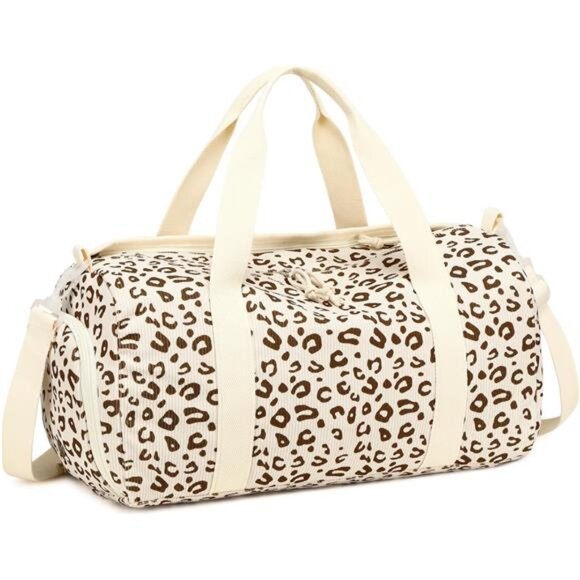 Duffle Bag Girls Kids Cute Gym Bag Corduroy Drown Leopard Print - Picture 1 of 7